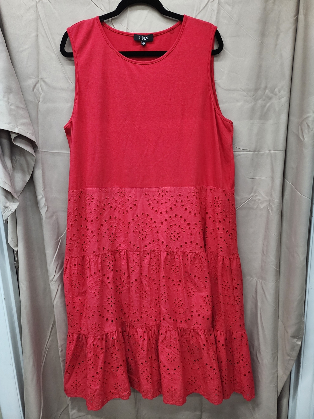 Red Eyelet Tiered Sleeveless Dress Sz 2X